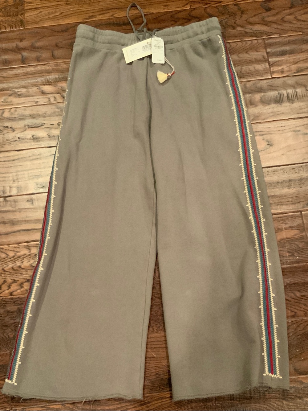 Johnny Was Gray Drawstring Crop Pants with Tassel Detail